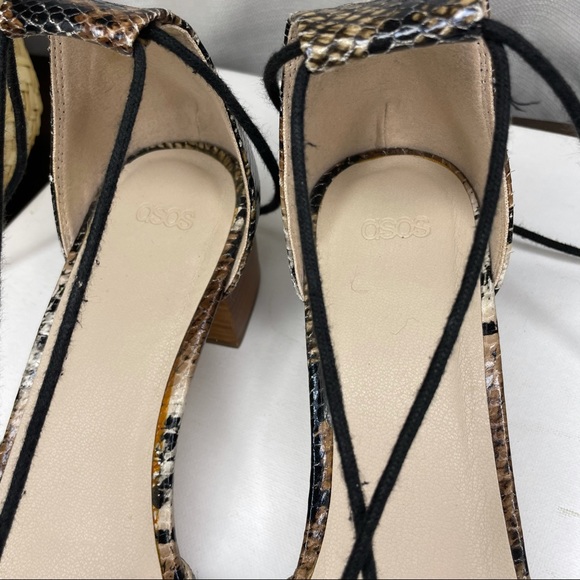 ASOS Pointed Toe Gold + Black Snakeskin Tie Lace Up Flat Dress Casual Shoe - Picture 11 of 13